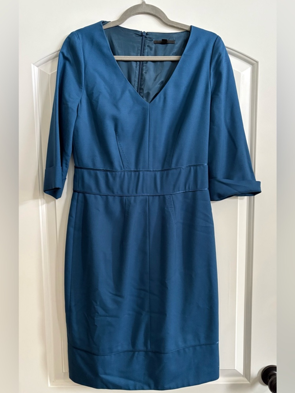 Hugo Boss Deep Teal V-Neck Midi Sheath Dress